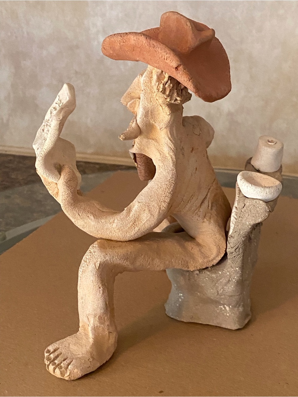 Handcrafted Ceramic Cowboy Sculpture by Tom Schoolcraft Vintage Folk Art - Picture 1 of 8